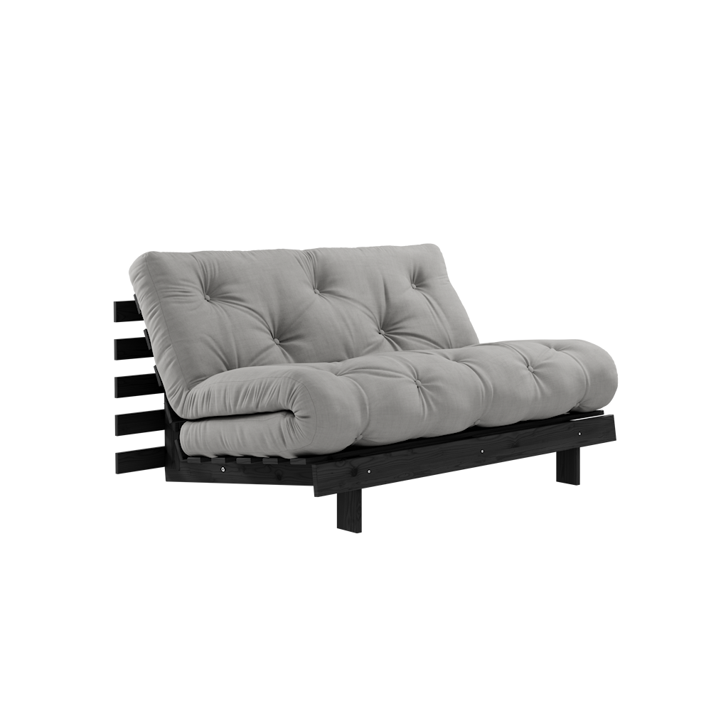 KARUP DESIGN Šedá rozkládací pohovka ROOTS s konstrukcí z černého dřeva 140x200 cm